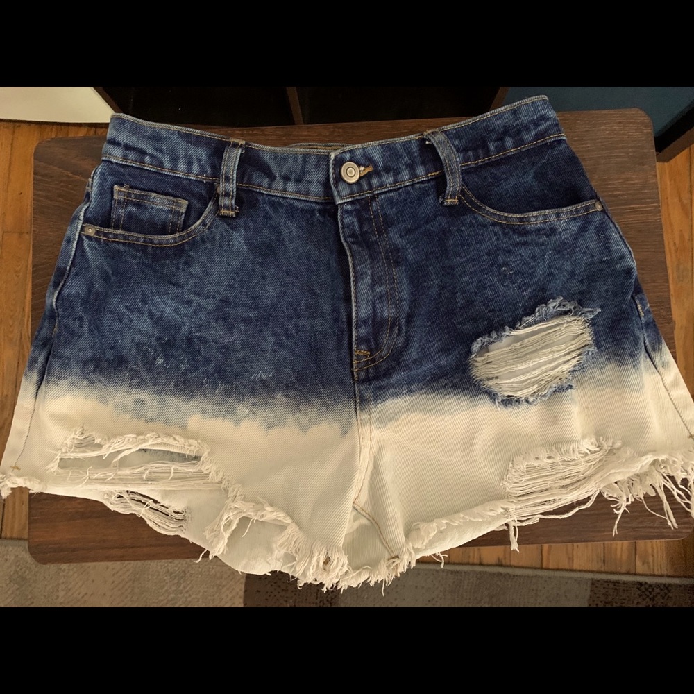 Distressed Two-Toned Jean Shorts